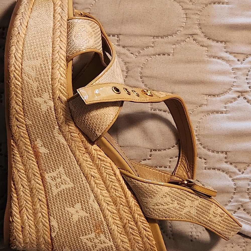 Louis Vuitton Beige Monogram Canvas Espadrille Wedge Sandals - Picture 3 of 16